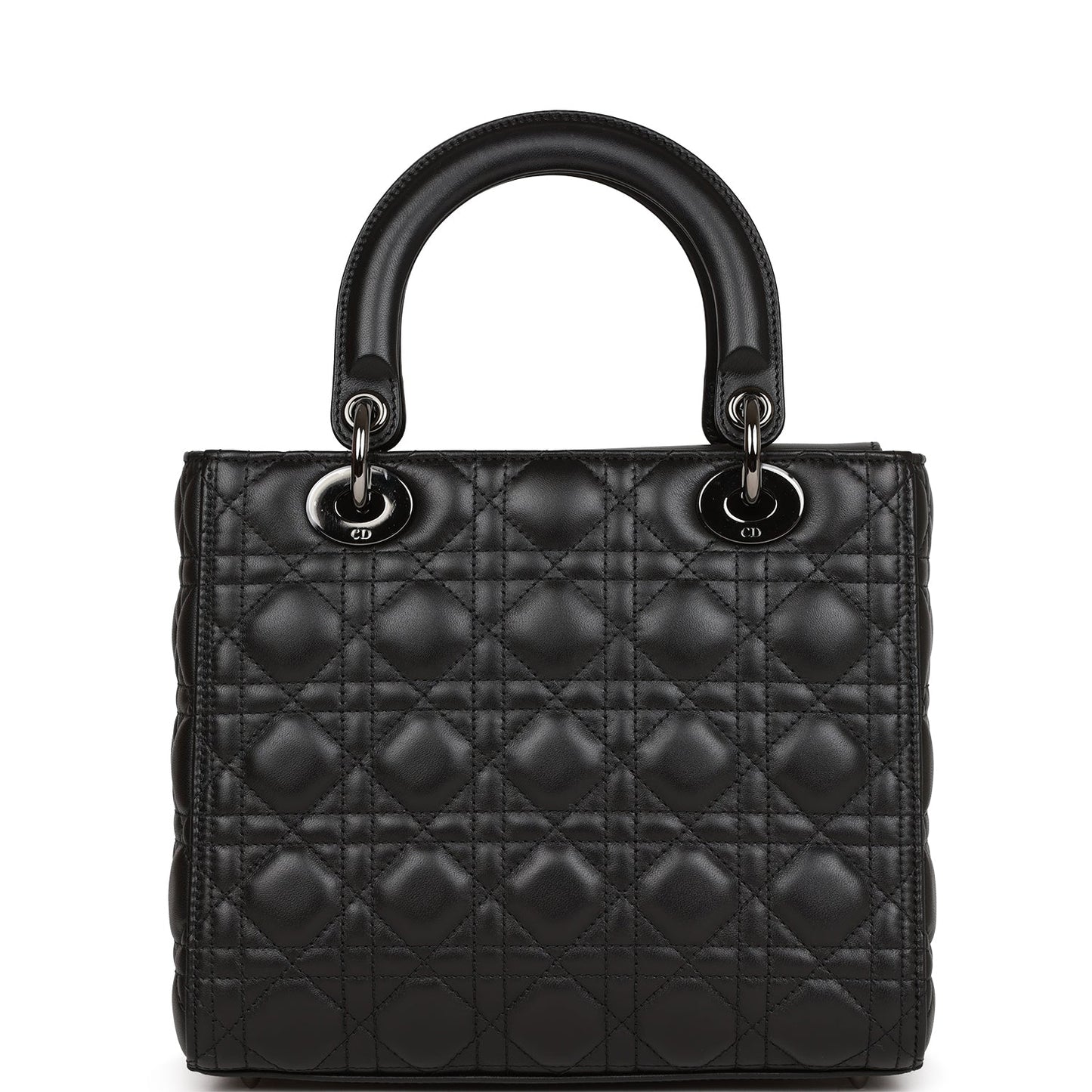 Christian Dior Medium Lady Dior Tote Black Lambskin Ruthenium Hardware