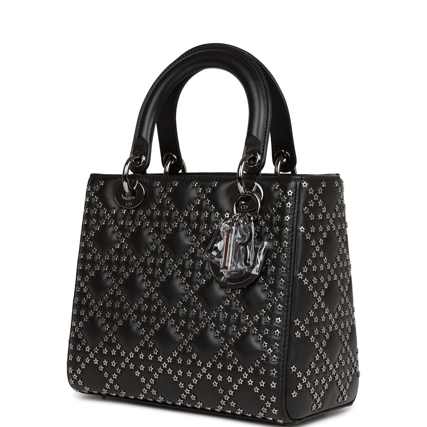 Christian Dior Lucky Star Medium Lady Dior Tote Black Lambskin Ruthenium Hardware
