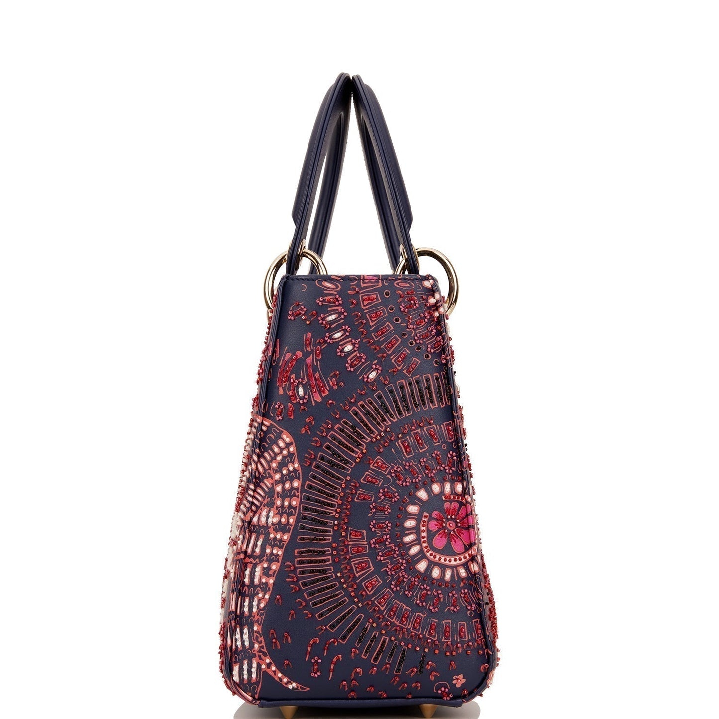 Christian Dior Medium Lady Dior Tote Navy Beaded Leather Gold Hardware