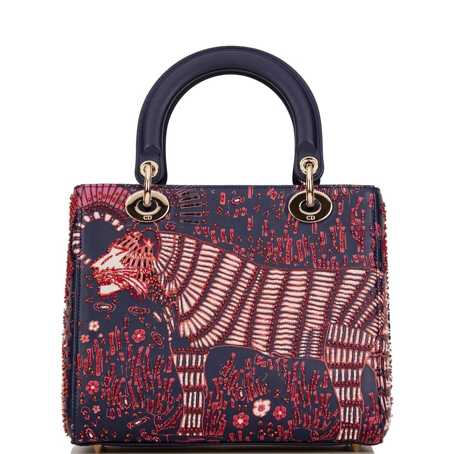 Christian Dior Medium Lady Dior Tote Navy Beaded Leather Gold Hardware