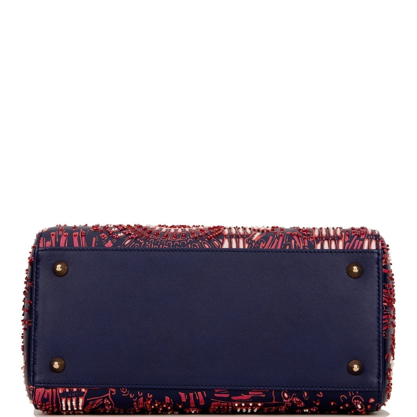 Christian Dior Medium Lady Dior Tote Navy Beaded Leather Gold Hardware