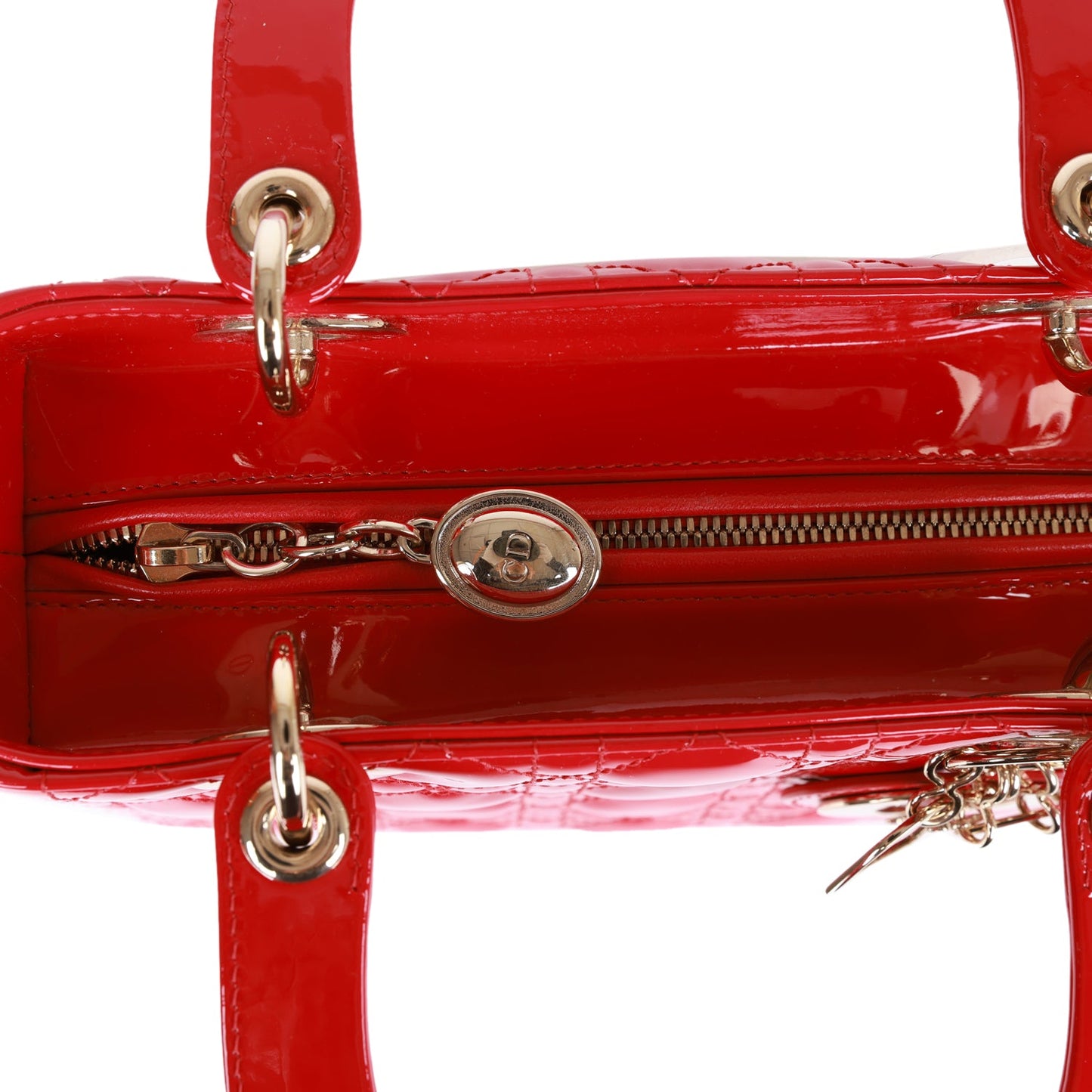 Christian Dior Medium Lady Dior Tote Red Patent Gold Hardware