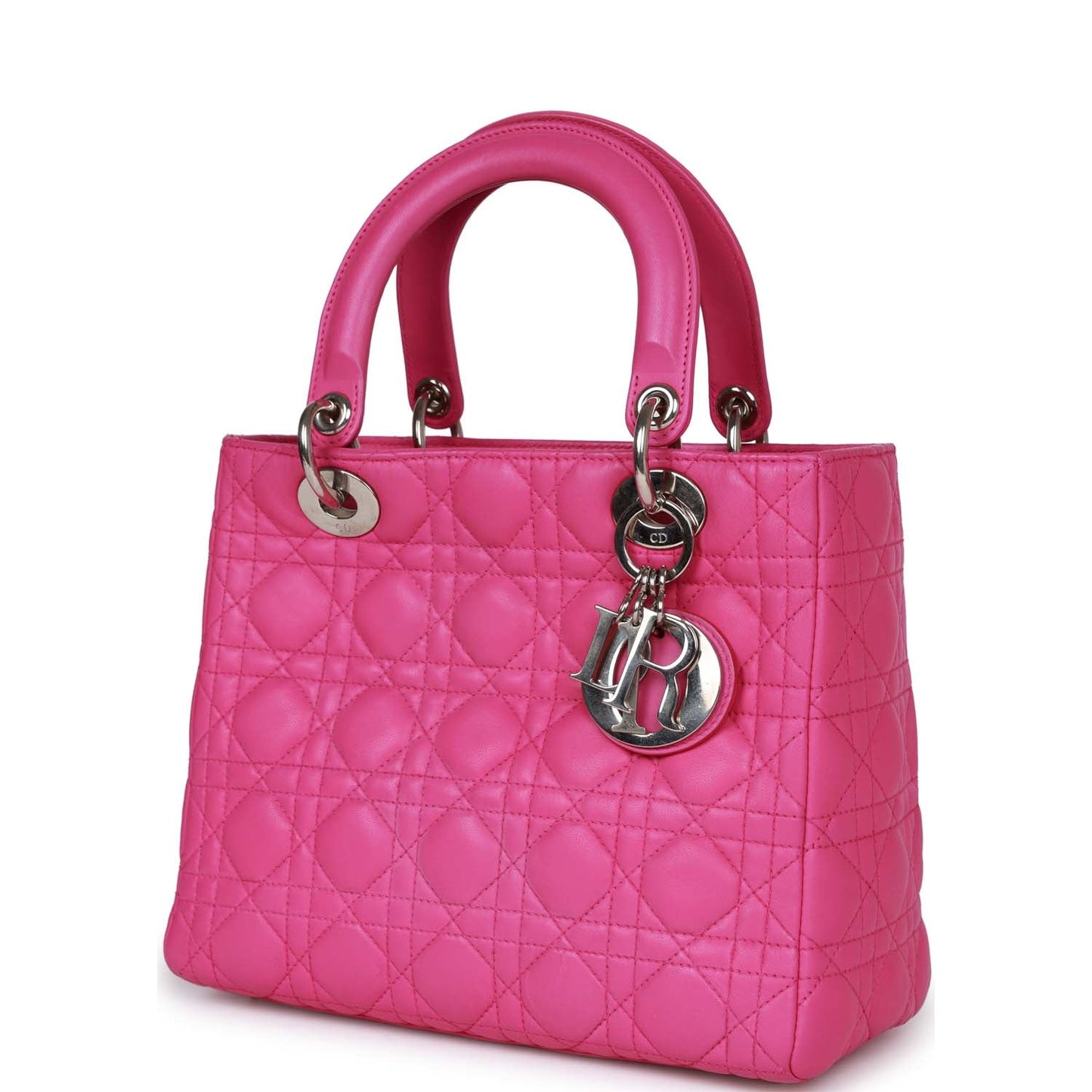 Christian Dior Medium Lady Dior Tote Fuchsia Lambskin Silver Hardware