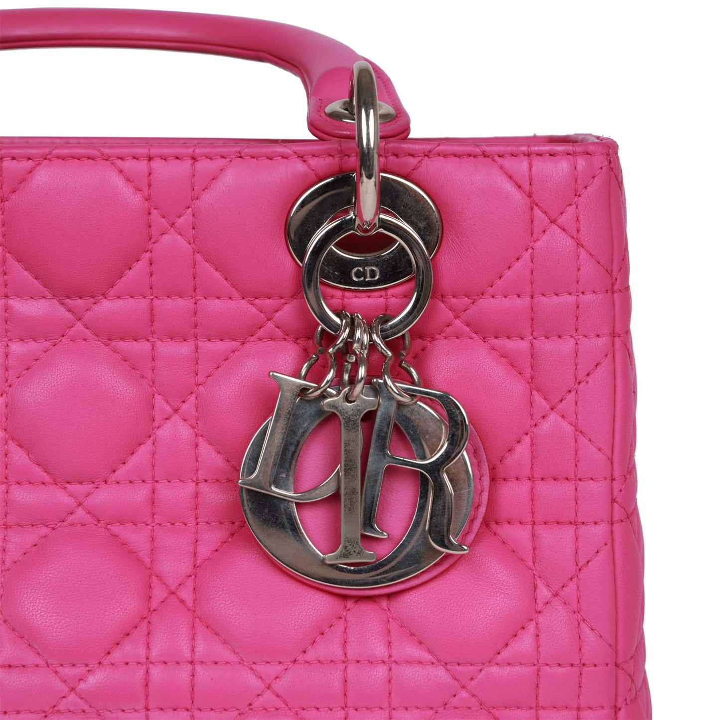 Christian Dior Medium Lady Dior Tote Fuchsia Lambskin Silver Hardware