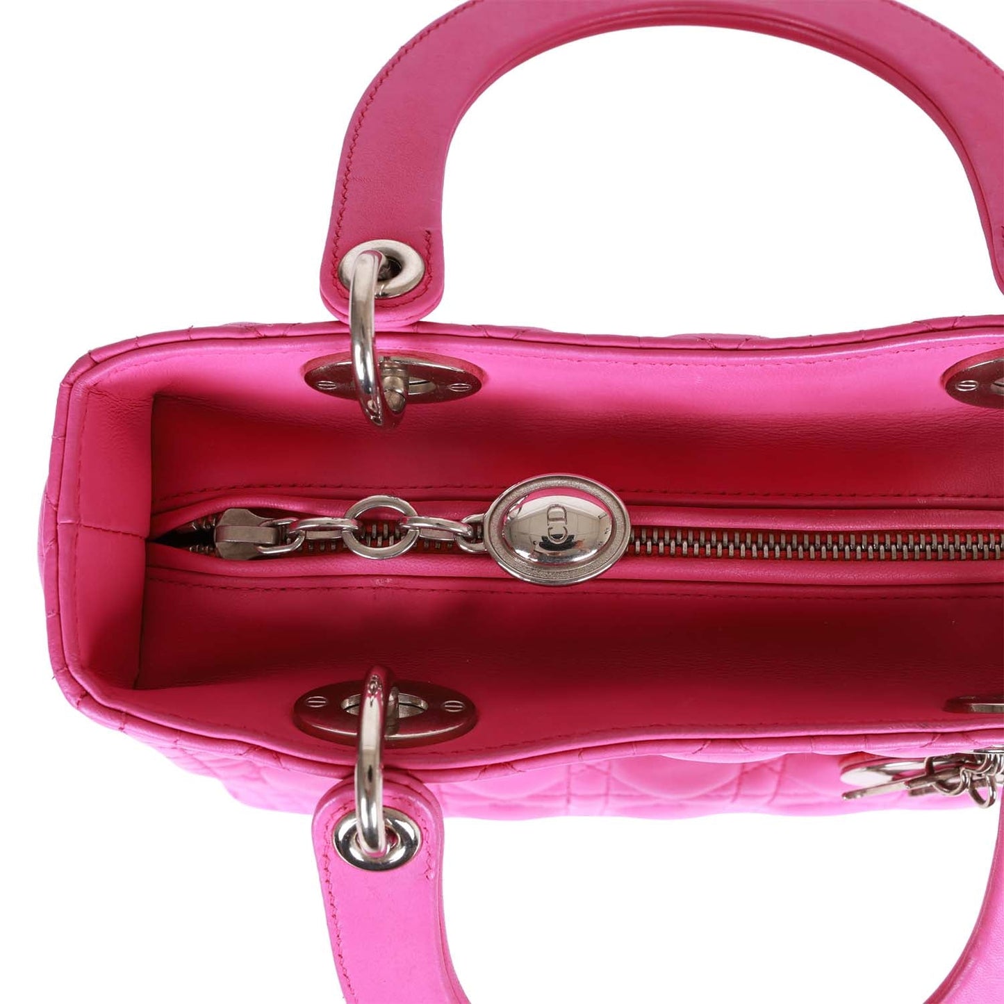Christian Dior Medium Lady Dior Tote Fuchsia Lambskin Silver Hardware