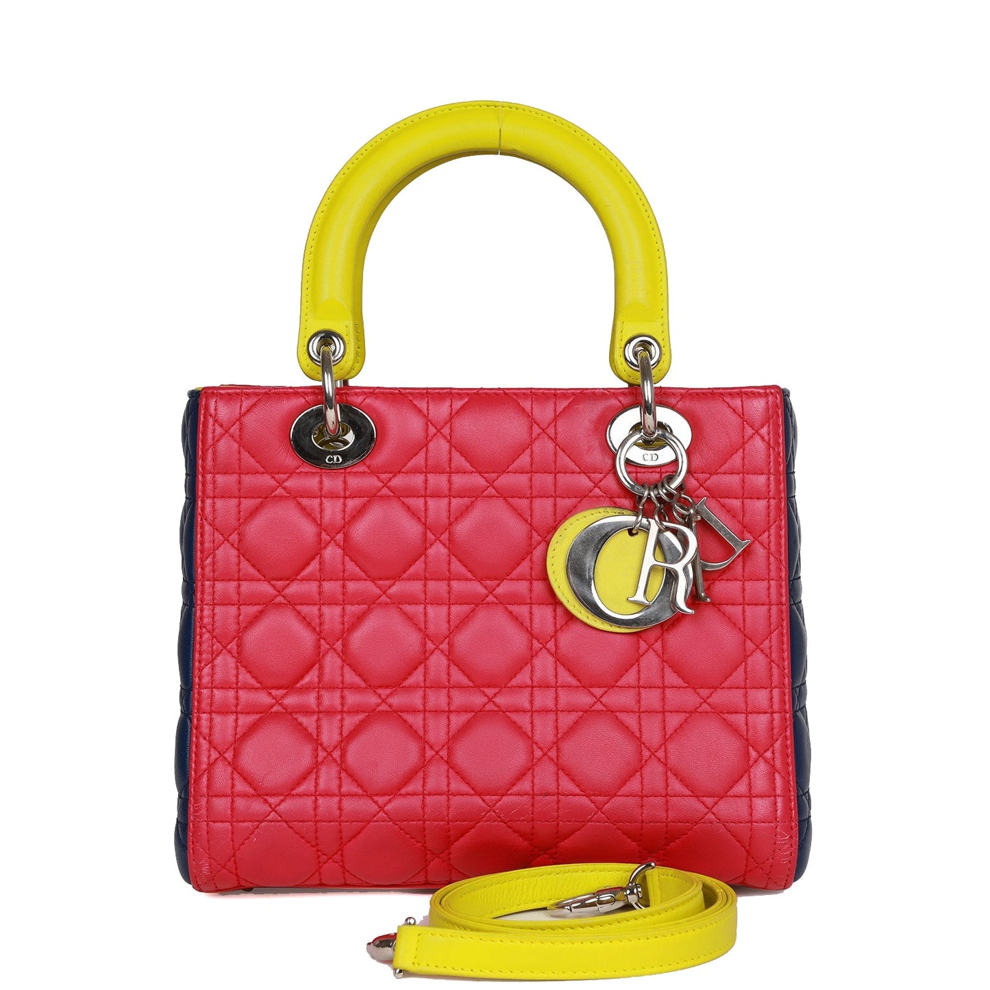 Christian Dior Medium Lady Dior Tricolor Cannage Lambskin Silver Hardware