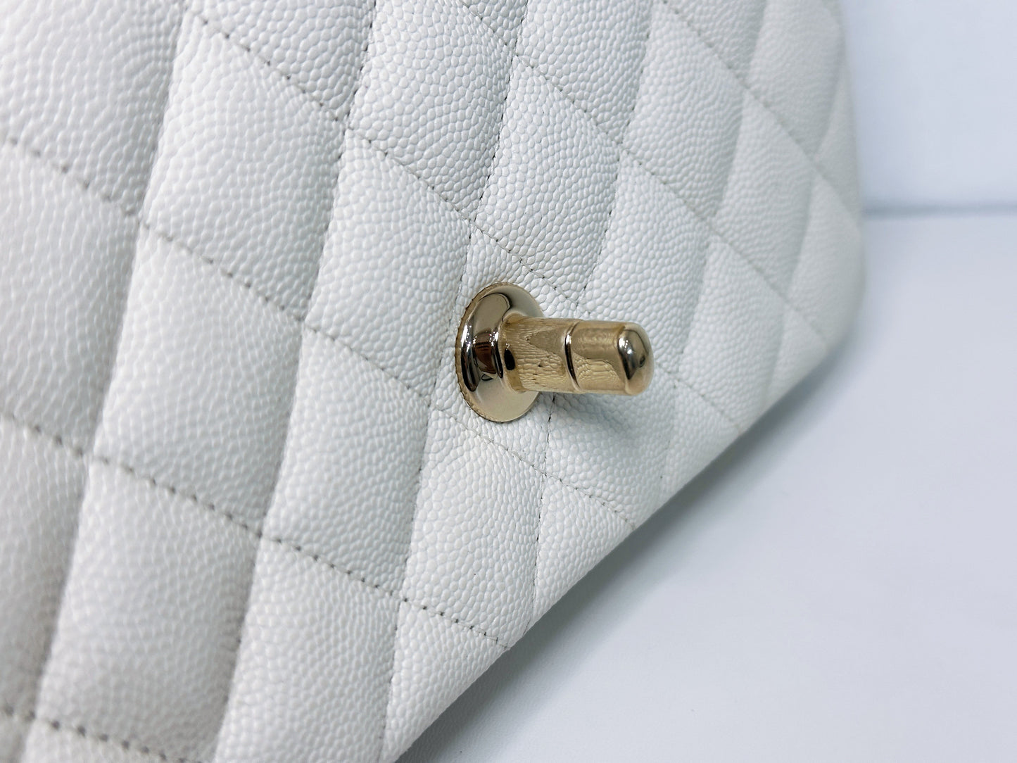 Chanel Mini Rectangular Caviar Classic White GHW 2382 holo card