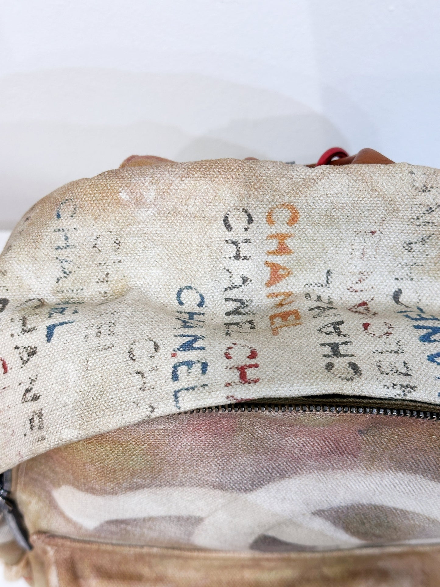 Chanel Graffiti Printed Canvas Medium Backpack Beige 1958 holo card