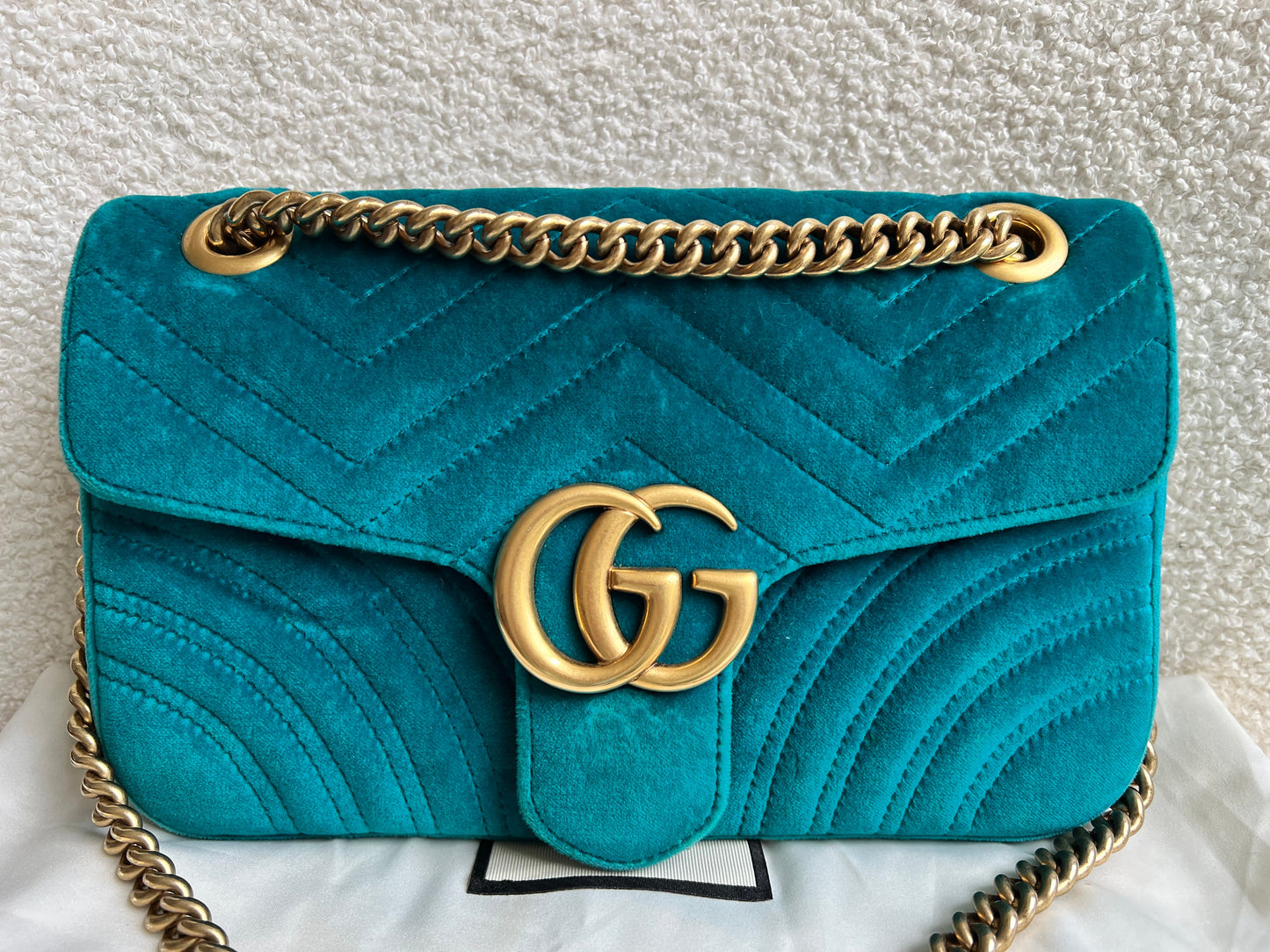 Gucci GG Teal Velvet Marmont Small Shoulder Bag (RRP £1490)