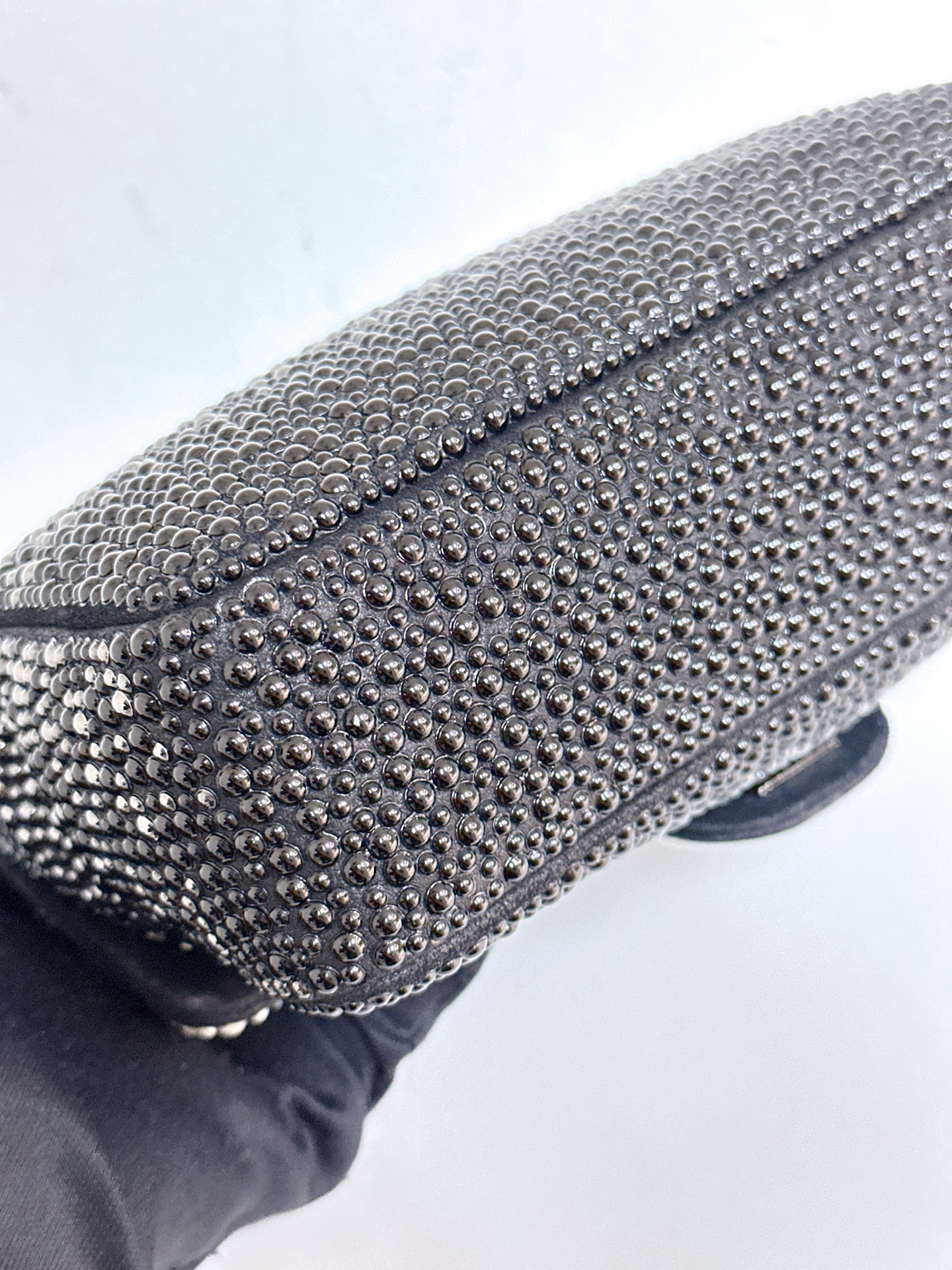 White, Grey and Black Imitation Pearls and Beads and Calfskin Embellished CC MiniClassic Single Flap Ruthenium Hardware, 2014