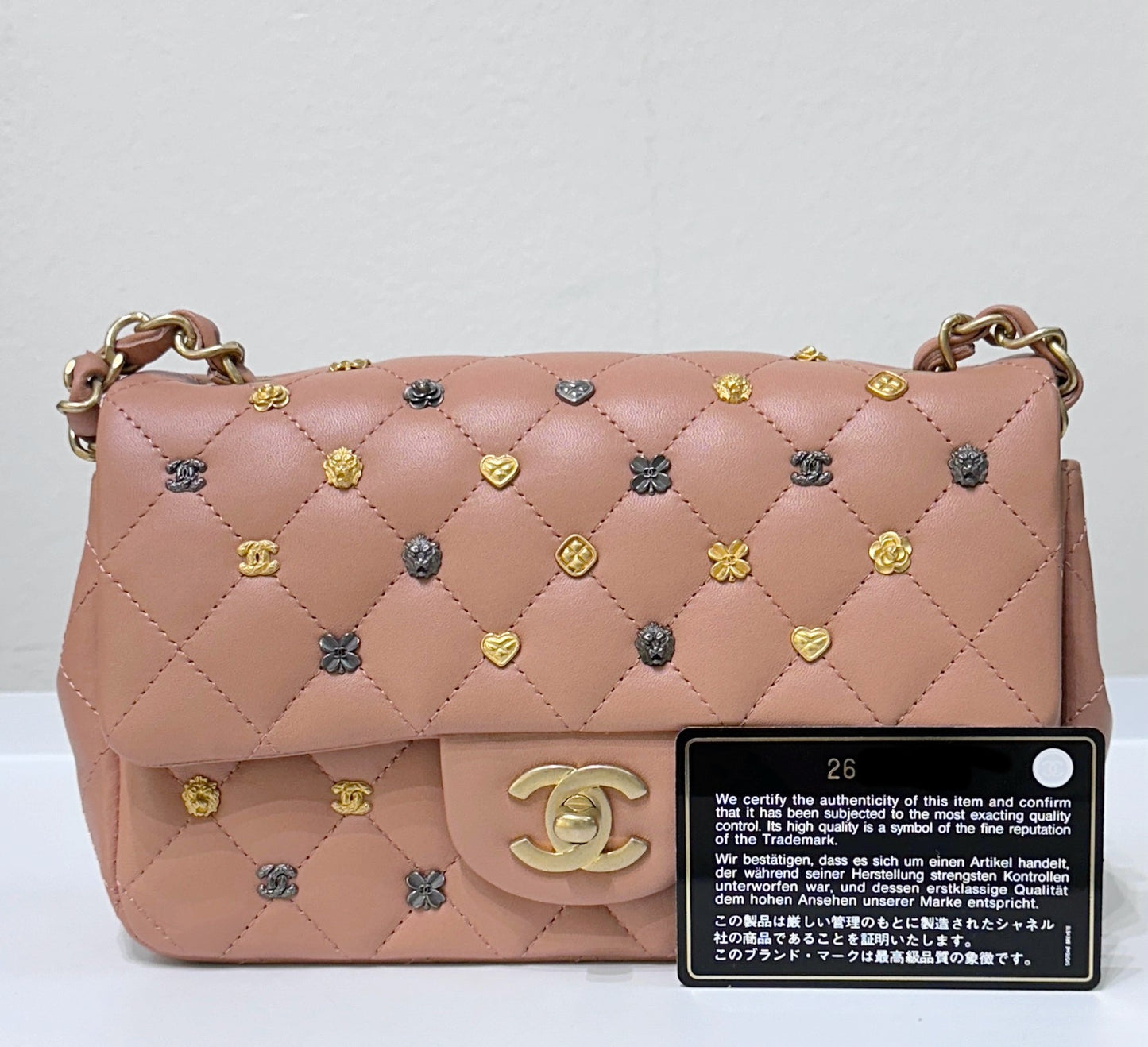 Chanel 2018 Blush Beige Mini Flap Bag with Lucky Charms Stud Embellishment