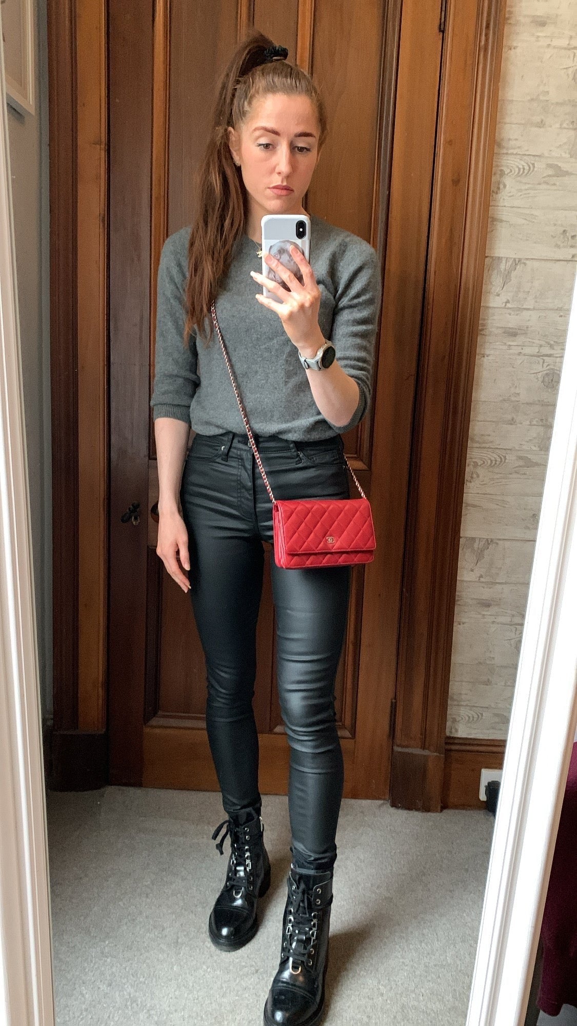 Chanel Silver Pearlescent Lambskin Wallet on Chain