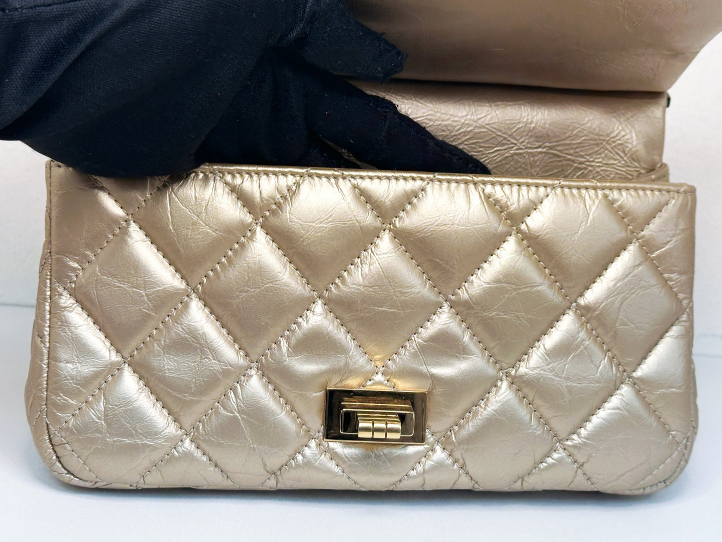 Chanel Aged Calfskin Quilted 2.55 Reissue Mini Hanger Flap Gold 2355 holo card