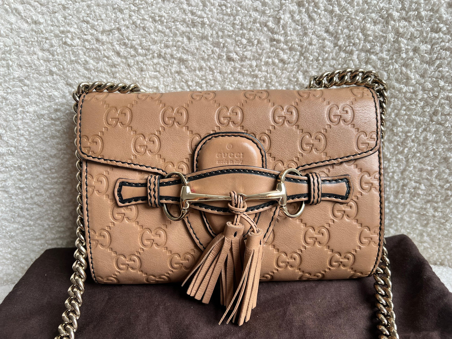 Gucci Beige Guccissima Mini Emily Shoulder Bag
