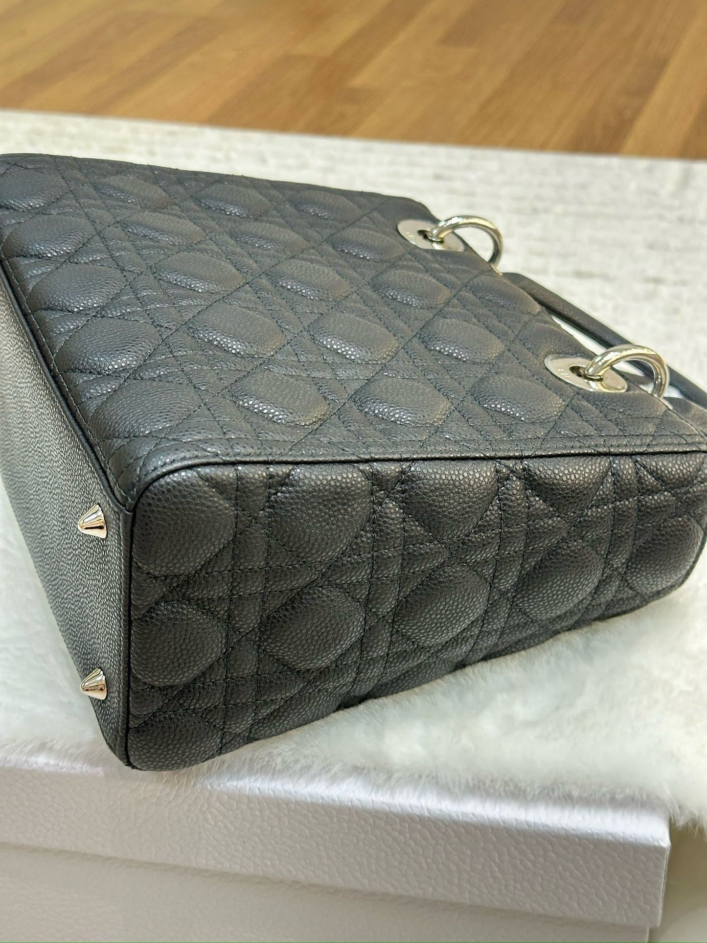 Christian Dior Medium Grained Cannage Calfskin Lady Dior Bag Black SHW