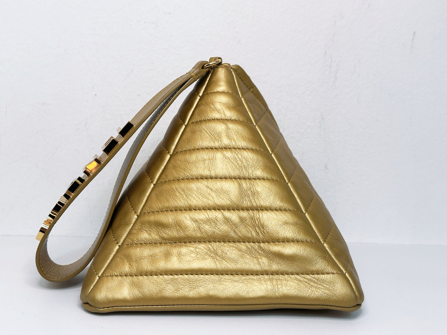 Chanel Gold Pyramid Leather Clutch Golden 2831 holo