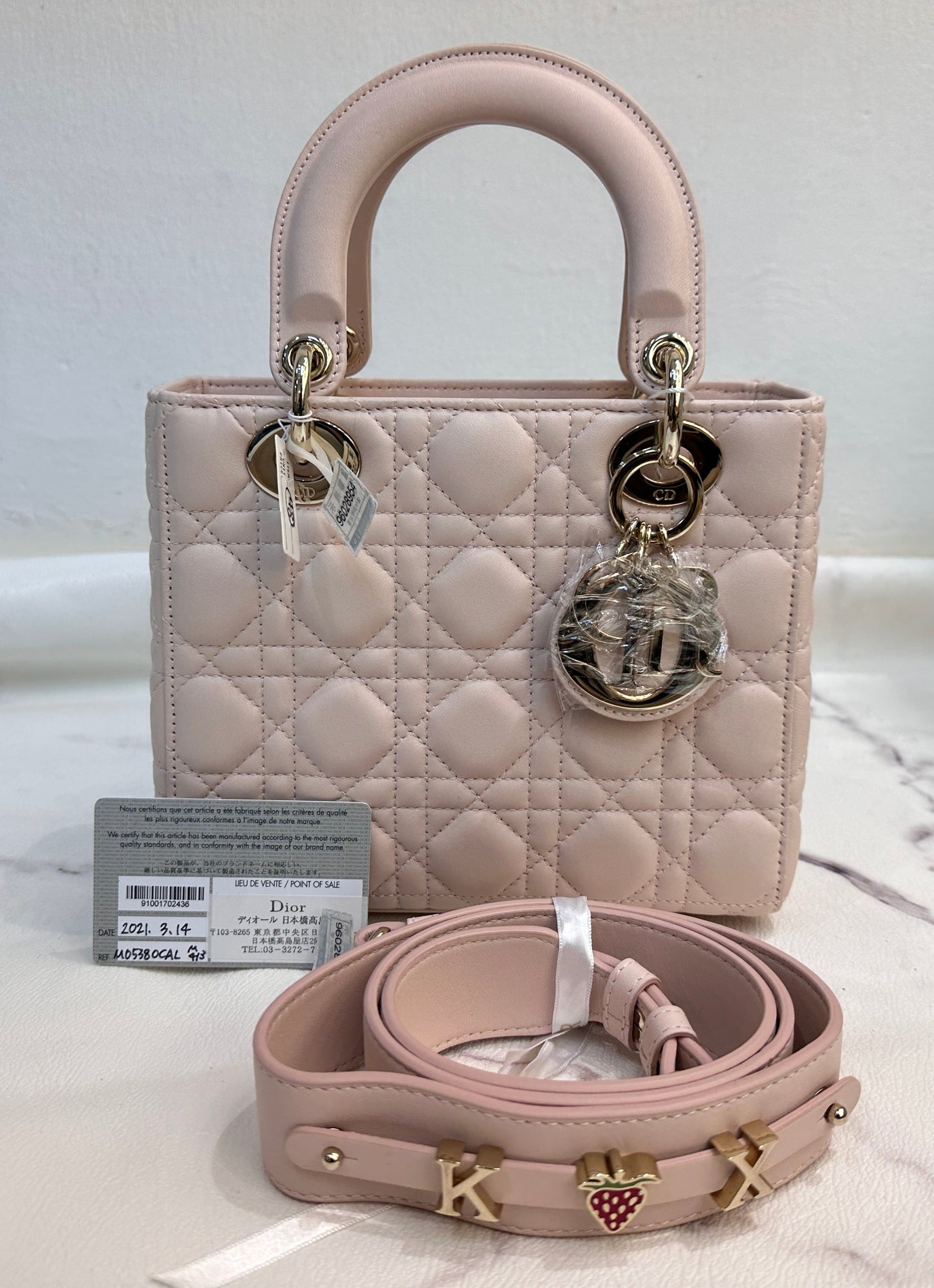 DIOR Lambskin Cannage Small Lucky Badges My Lady Dior Pink