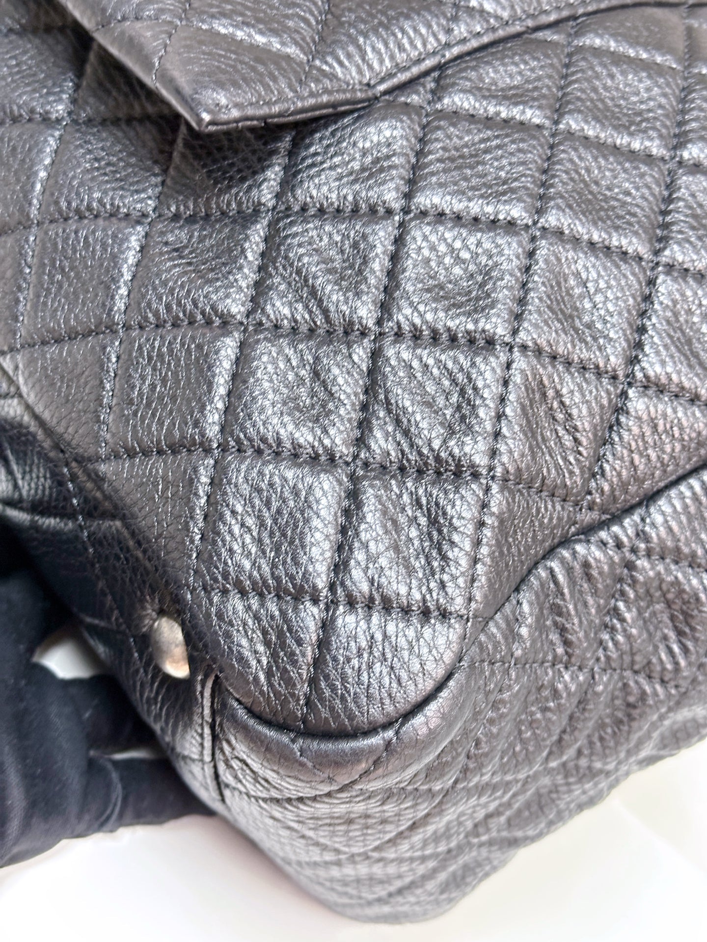 Chanel Calfskin Quilted XXL Travel Flap Bag Black 3038 holo card