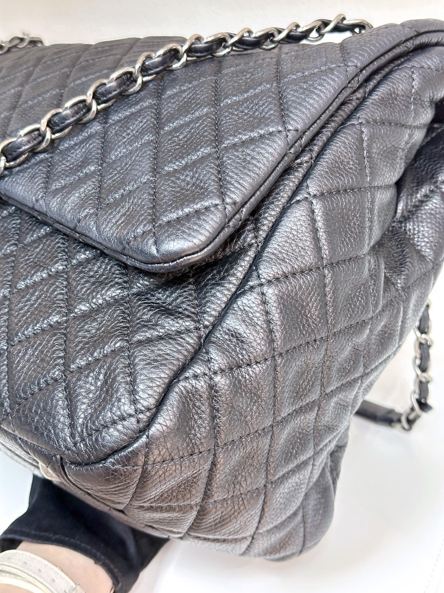 Chanel Calfskin Quilted XXL Travel Flap Bag Black 3038 holo card