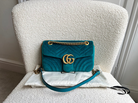 Gucci GG Teal Velvet Marmont Small Shoulder Bag (RRP £1490)