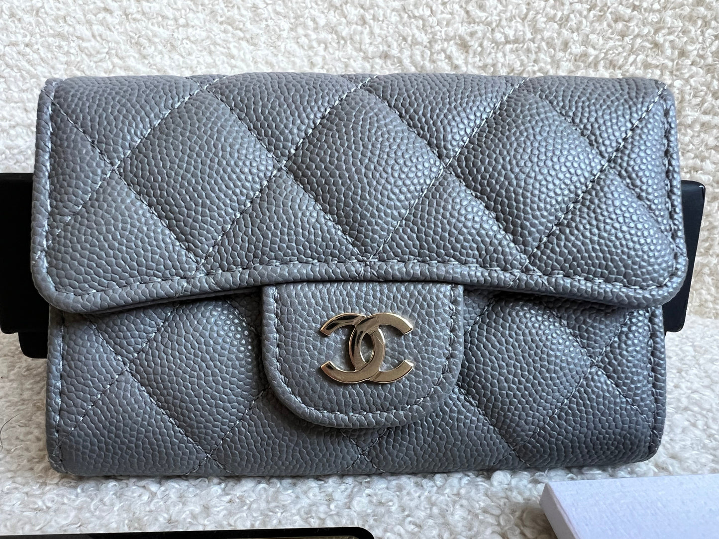 Chanel Grey Caviar Card Holder with Pale Gold Hardware (RRP £520)
