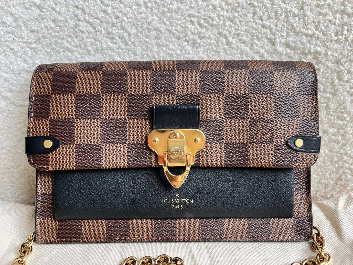 Louis Vuitton Black and Damier Ebene Vavin Chain Wallet (RRP £1280)