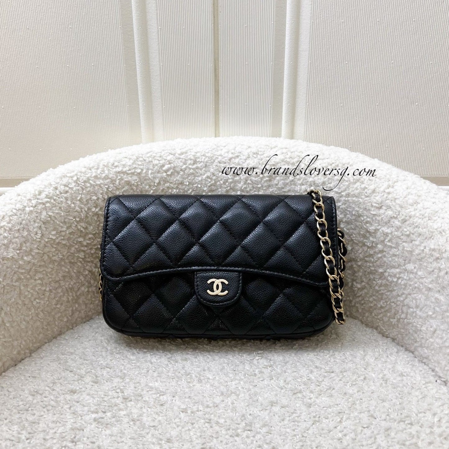 Chanel Phone Holder / Wallet On Chain WOC in Black Caviar and LGHW (Model: AP2096)