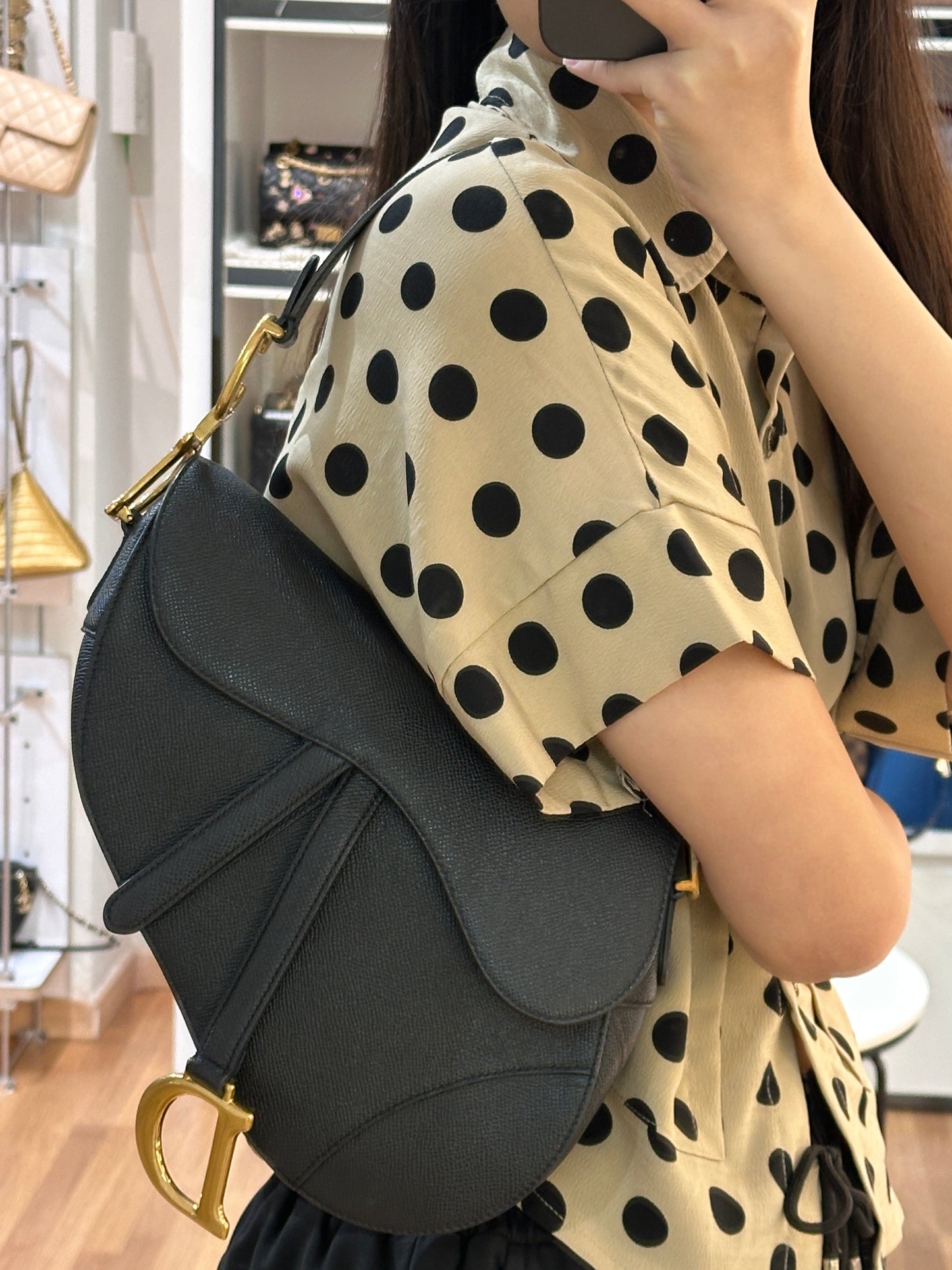 Christian Dior Saddle Bag with Strap Golden Saddle Black Calfskin 2022 year