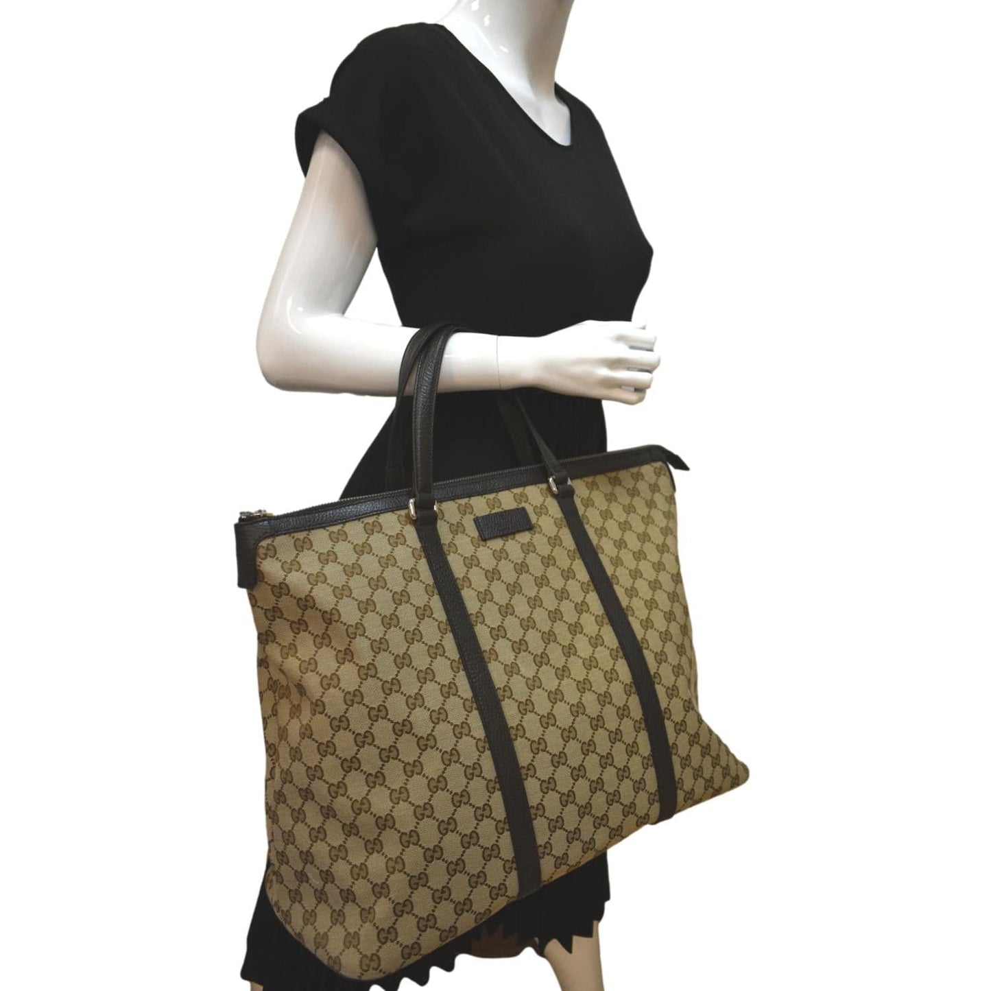 GUCCI GG Canvas Tote Travel Bag Beige 449170