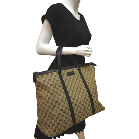 GUCCI GG Canvas Tote Travel Bag Beige 449170