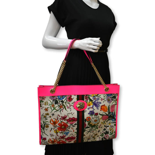 GUCCI Floral Rajah Large Canvas Leather Tote Bag Multicolor 537219
