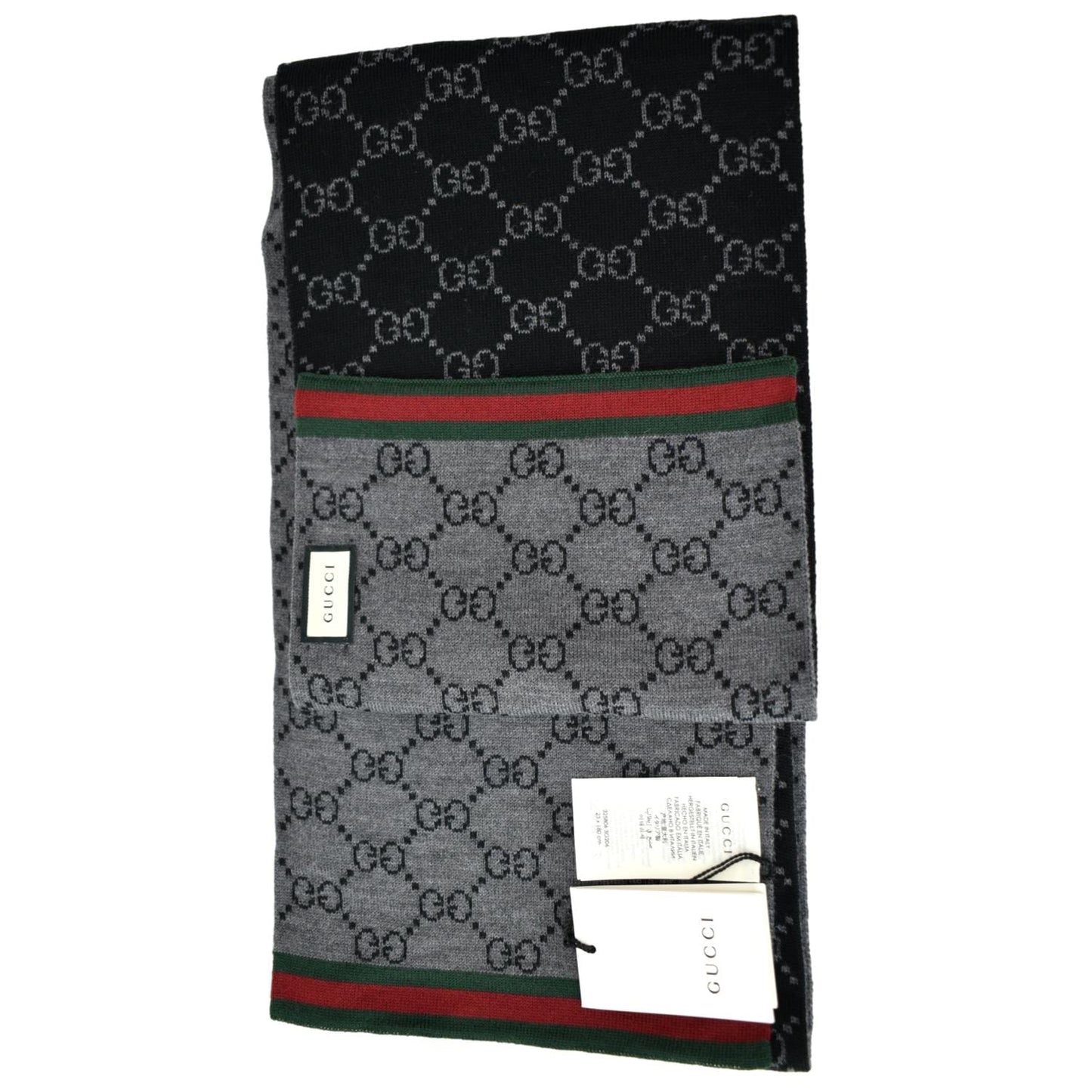GUCCI GG Logo Wool Scarf Grey Black 325806