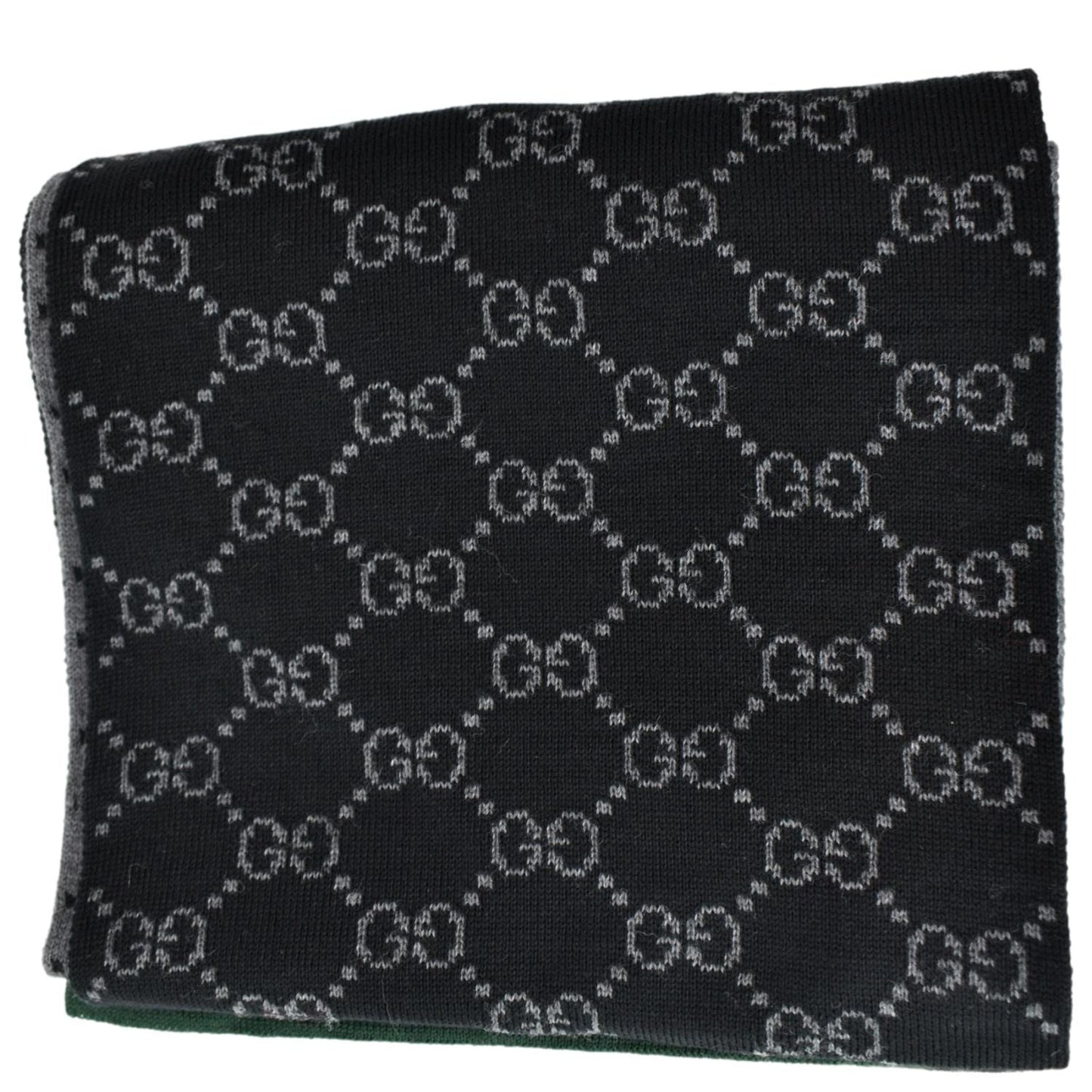 GUCCI GG Logo Wool Scarf Grey Black 325806