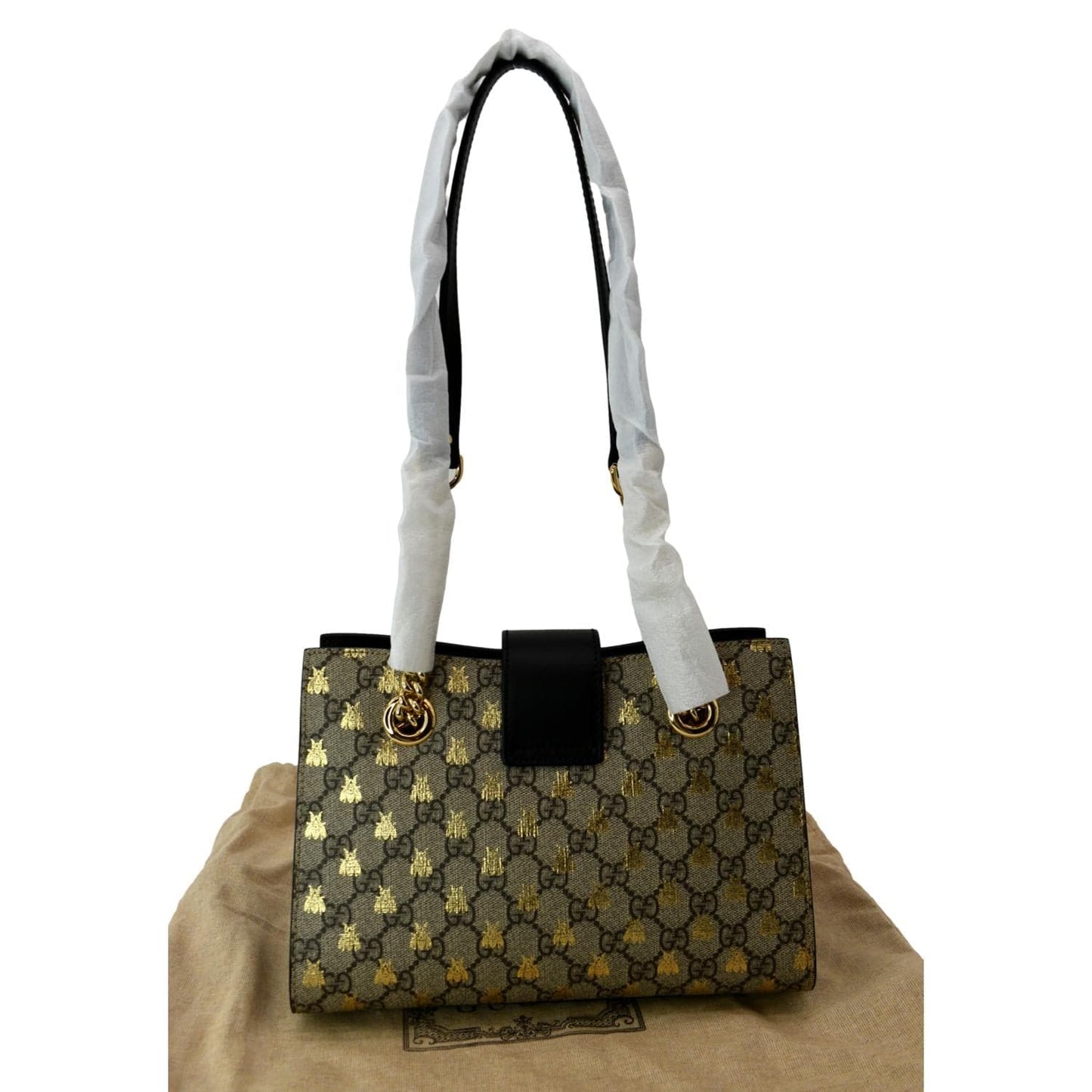 Gucci Ophidia Bees Padlock Small GG Supreme Canvas Tote Bag Beige 498156