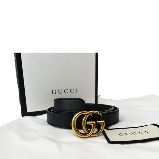 GUCCI Double G Buckle Leather Belt Black 409417