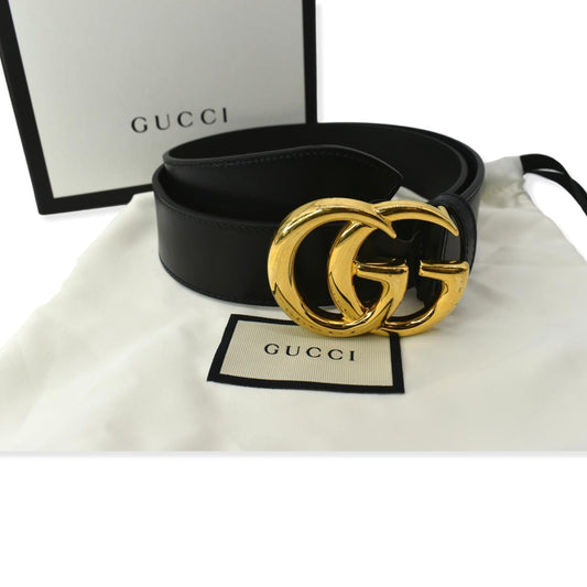 GUCCI Double G Buckle Leather Belt Black 406831