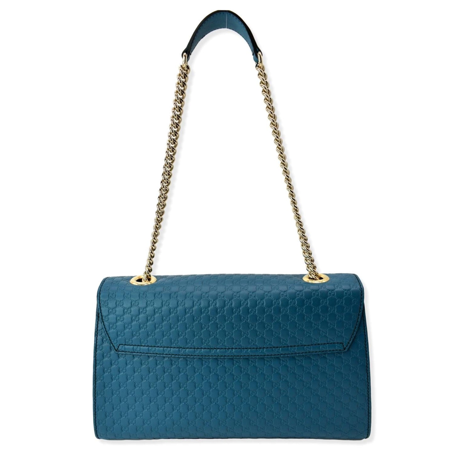 GUCCI Emily Medium GG Guccissima Leather Chain Shoulder Bag Teal