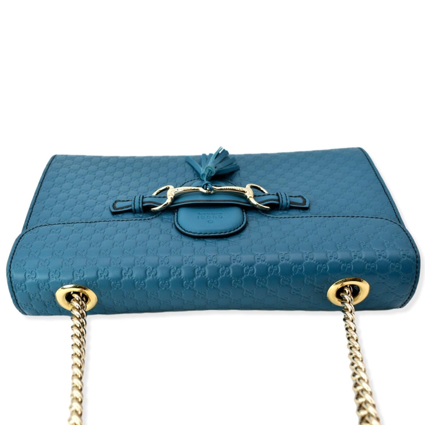 GUCCI Emily Medium GG Guccissima Leather Chain Shoulder Bag Teal