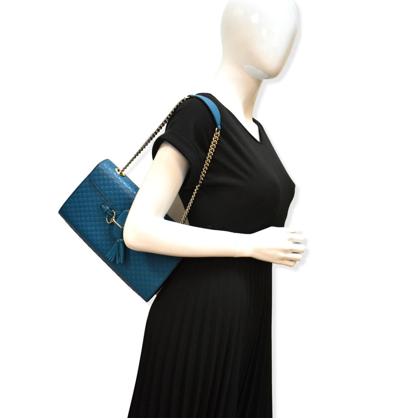 GUCCI Emily Medium GG Guccissima Leather Chain Shoulder Bag Teal