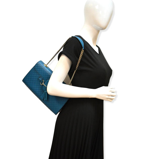 GUCCI Emily Medium GG Guccissima Leather Chain Shoulder Bag Teal