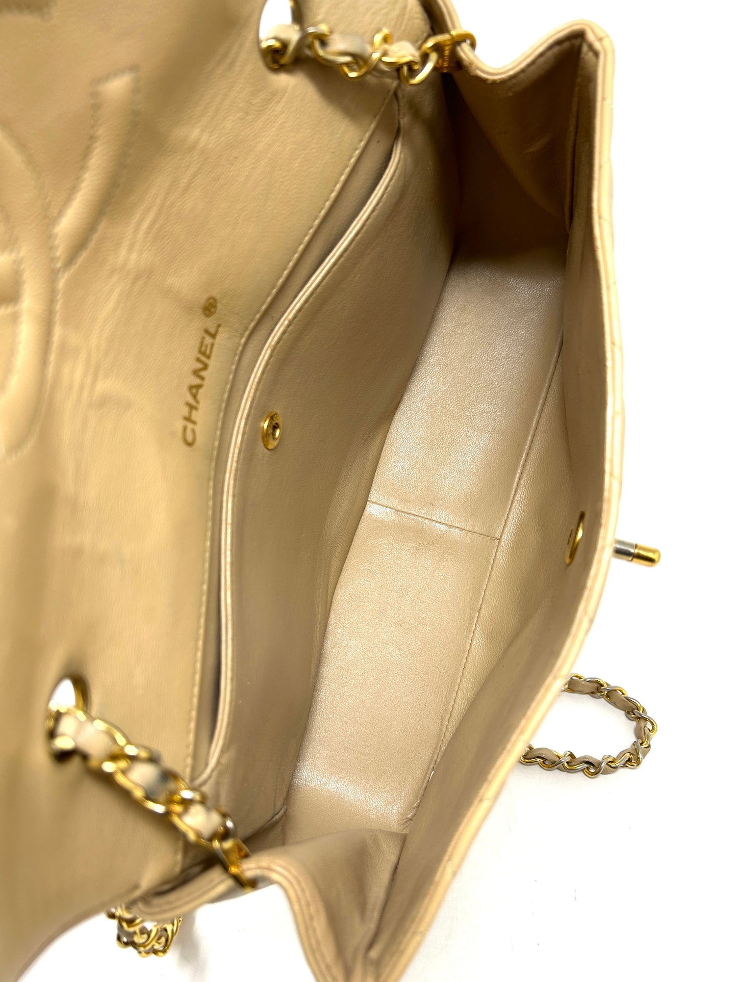 Chanel Beige Quilted Leather CC Logo Flap Shoulder Bag 24K Gold Plated - Preloved