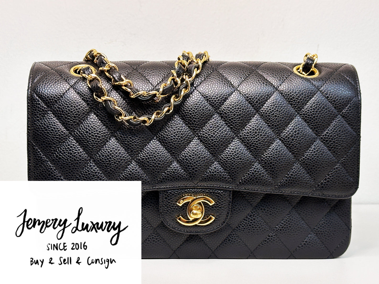 CHANEL Classic Double Flap Medium Shoulder Bag Black Caviar 24k GHW 1125 holo card