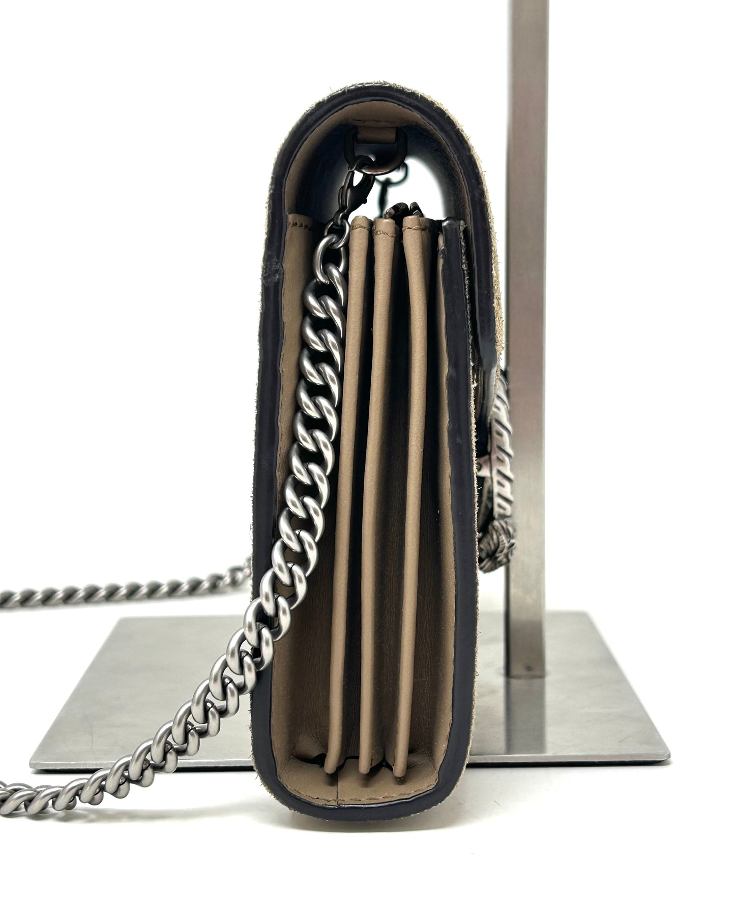 Gucci Dionysus Taupe Suede Chain Wallet Handbag
