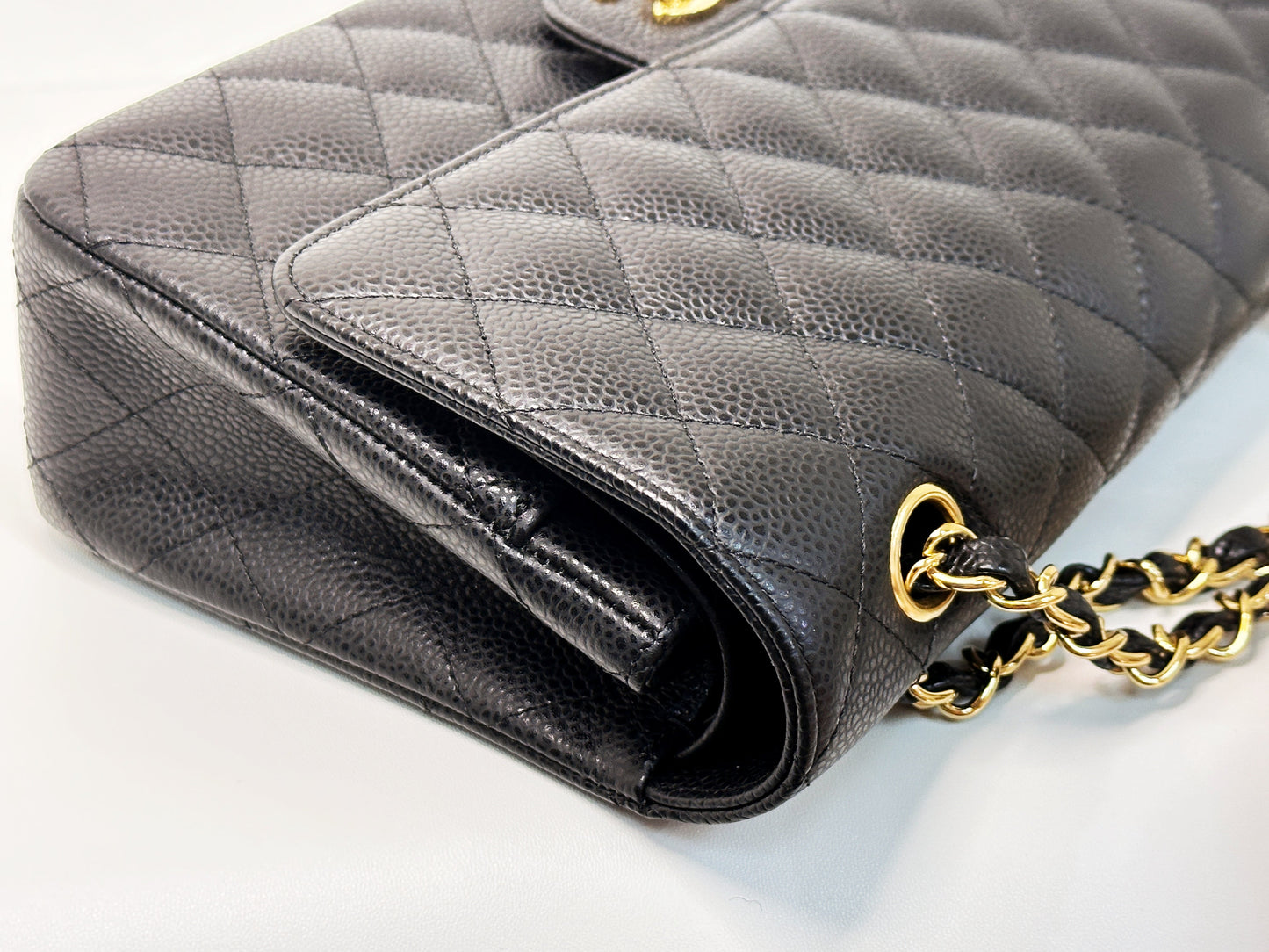 CHANEL Classic Double Flap Medium Shoulder Bag Black Caviar 24k GHW 1125 holo card