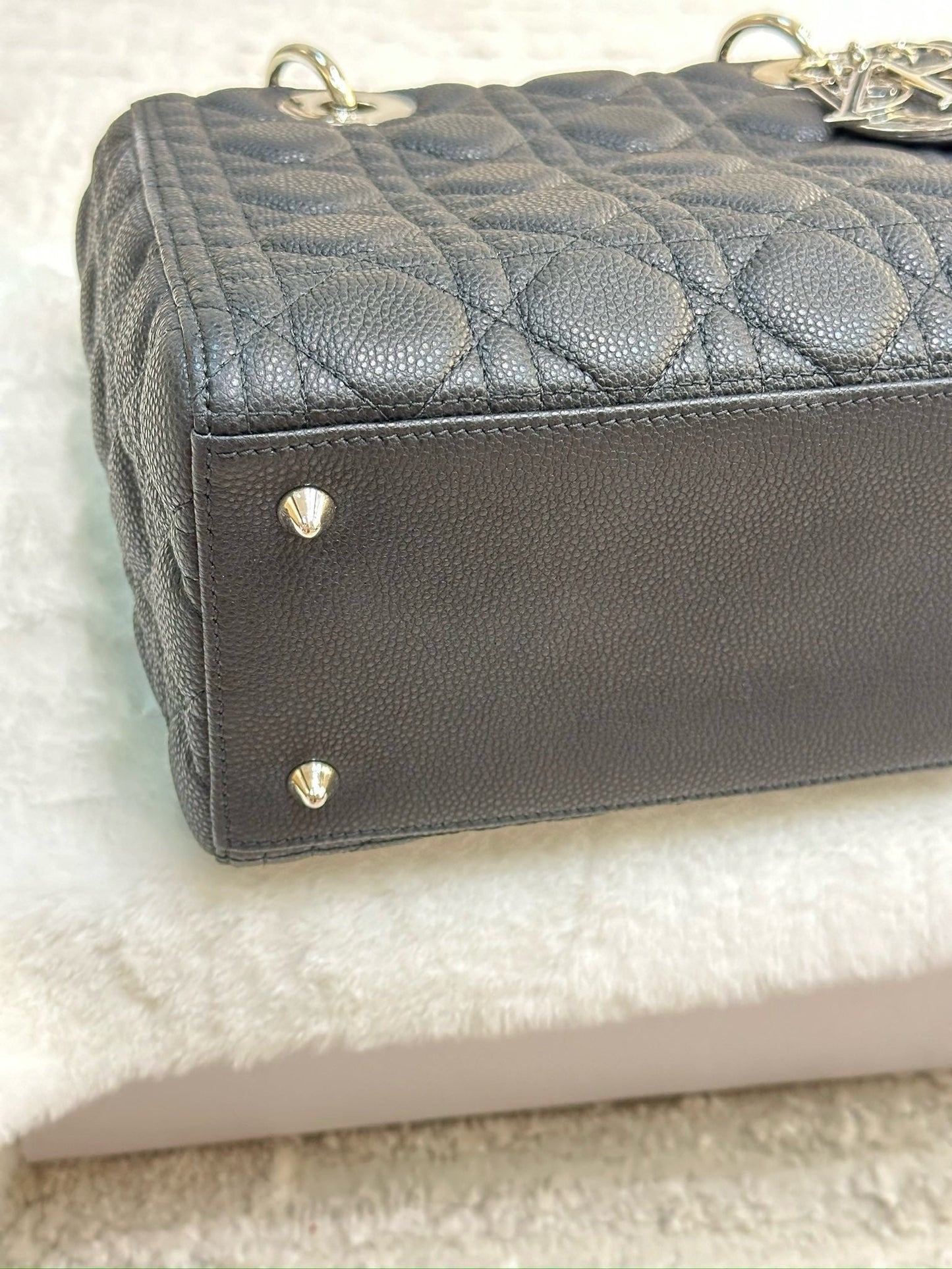 Christian Dior Medium Grained Cannage Calfskin Lady Dior Bag Black SHW