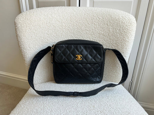 Chanel Vintage Black Caviar Square Shoulder Bag