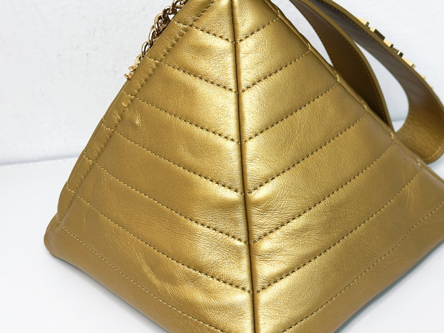 Chanel Gold Pyramid Leather Clutch Golden 2831 holo