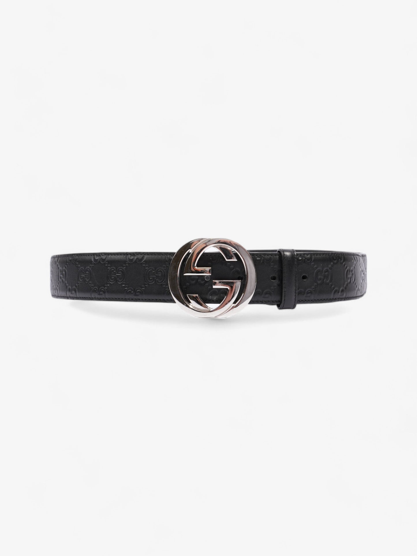 Gucci Interlocking GG Belt Black / Silver Leather 100cm / 40"
