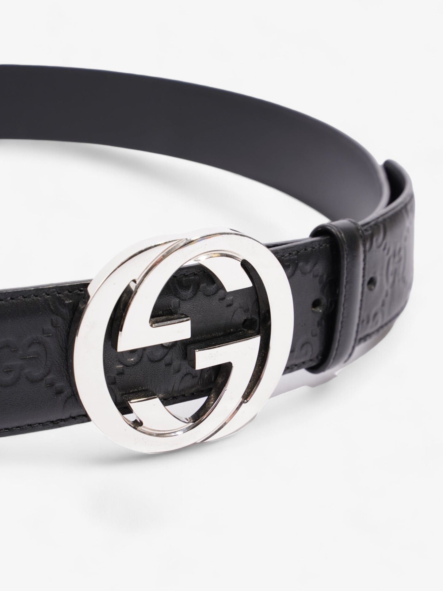 Gucci Interlocking GG Belt Black / Silver Leather 100cm / 40"