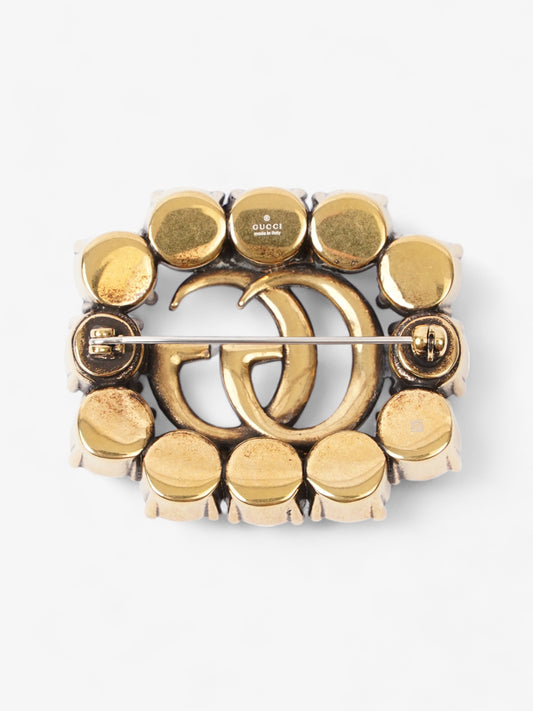 Gucci Crystal Double G Brooch Aged Gold Base Metal